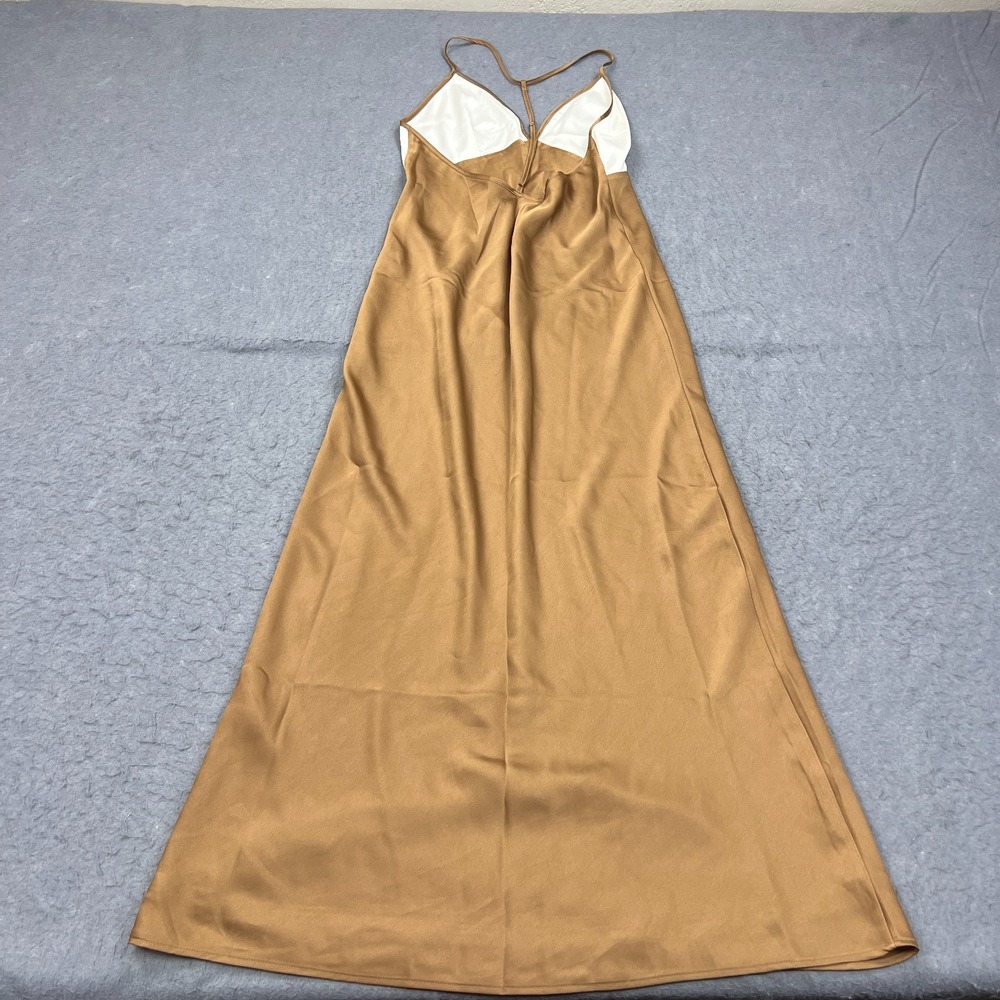 Abercrombie & Fitch Satin Dress‎ Women's MT Gold Plunge V-Neck Long Slip T-Strap - Picture 6 of 13